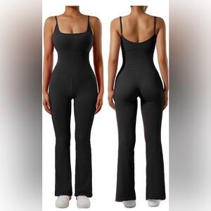 SUUKSESS Black Ribbed Flare Seamless Padded Jumpsuit - Small